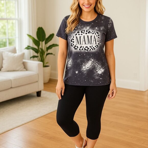 M/L/XL NEW Womens "MAMA" Print Graphic Tee Cheetah - Mom and Me Matching Shirts - Picture 1 of 8